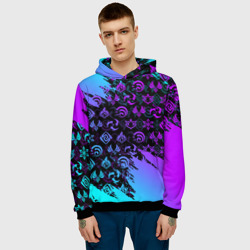 Мужская толстовка 3D Genshin neon pattern symbol неон эмблемы - фото 2