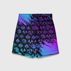 Детские спортивные шорты 3D Genshin neon pattern symbol неон эмблемы