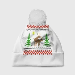 Шапка 3D c помпоном Олени sexy - ugly sweater