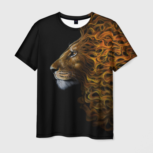 Мужская футболка с принтом Пламенный Лев, вид спереди №1
