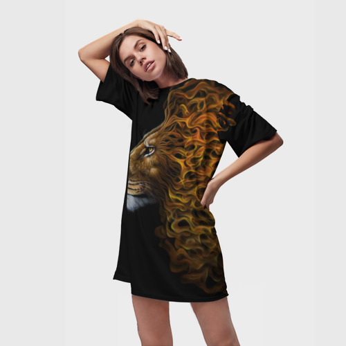 Платье-футболка 3D Пламенный Лев, цвет 3D печать - фото 3