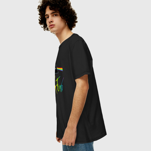 Мужская футболка хлопок Oversize с принтом PINK FLOYD COLOR LOGO, вид сбоку #3