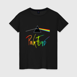 Женская футболка хлопок Pink Floyd color logo
