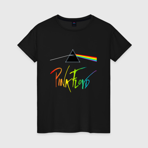 Женская футболка хлопок Pink Floyd color logo, цвет черный