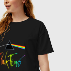 Женская футболка хлопок Oversize Pink Floyd color logo - фото 2