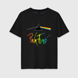 Женская футболка хлопок Oversize Pink Floyd color logo