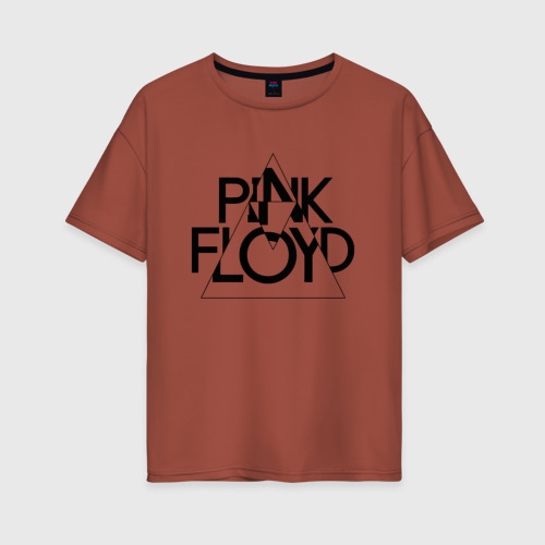 Женская футболка хлопок Oversize Pink Floyd logo Пинк флойд, цвет кирпичный