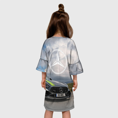 Детское платье 3D с принтом Mercedes V8 Biturbo Racing Team AMG, вид сзади #2
