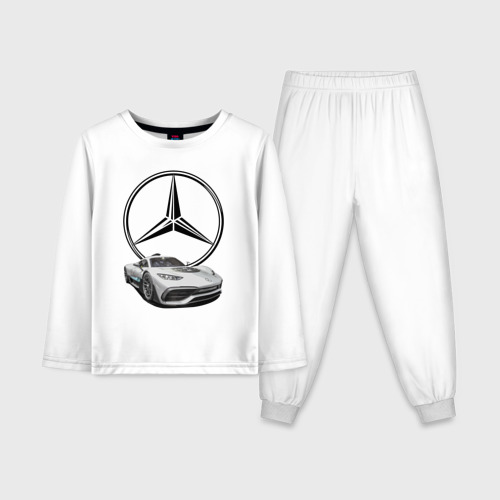 Детская пижама с лонгсливом из хлопка с принтом Mercedes - команда победителей!, вид спереди №1