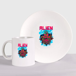 Набор: тарелка + кружка Злой инопланетянин