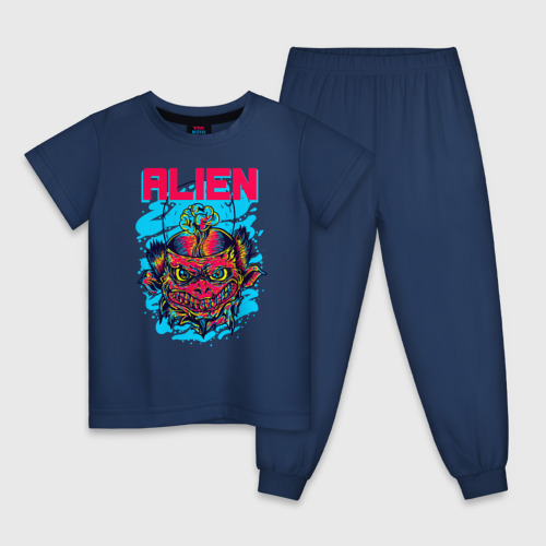 Детская пижама хлопок Злой инопланетянин, цвет темно-синий
