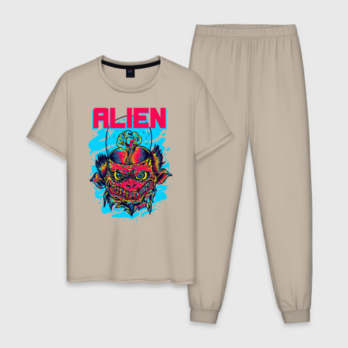 Мужская пижама хлопок с принтом Злой инопланетянин, вид спереди #2