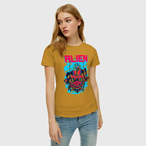 Женская футболка хлопок с принтом Злой инопланетянин, фото на моделе #1