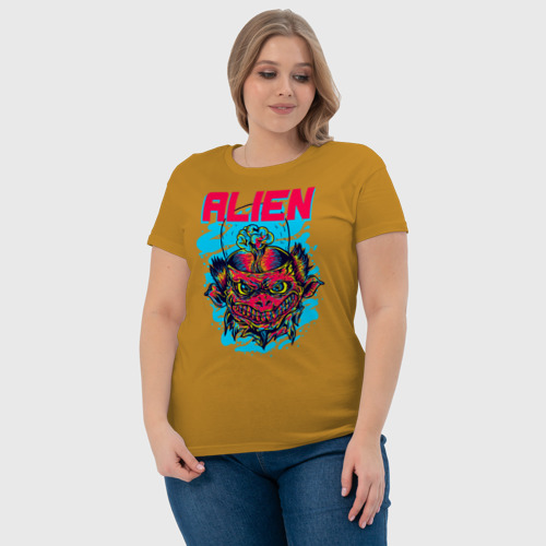 Женская футболка хлопок с принтом Злой инопланетянин, фото #4