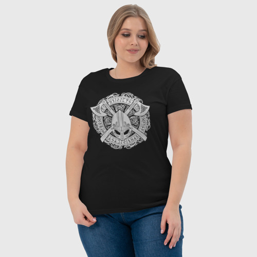 Женская футболка хлопок Руны, топоры и шлем, цвет черный - фото 6
