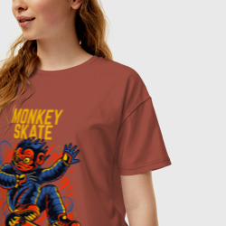 Женская футболка хлопок Oversize Обезьяна космонавт на скейте - фото 2