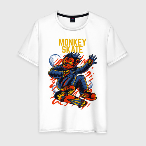 Мужская футболка из хлопка с принтом Обезьяна космонавт на скейте, вид спереди №1