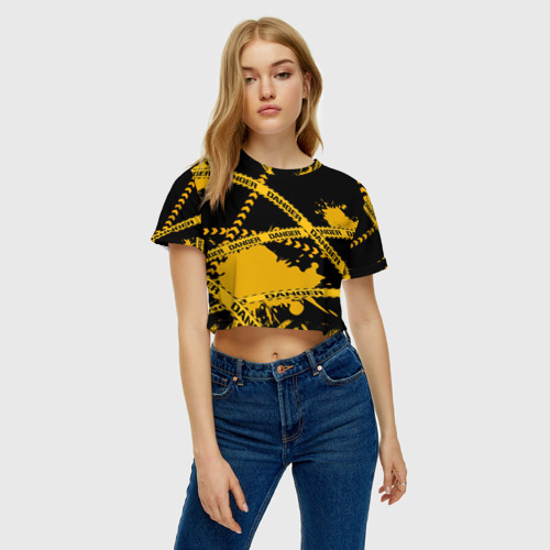Женская футболка Crop-top 3D PUBG danger лента, цвет 3D печать - фото 3