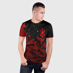 Мужская футболка 3D Slim Берсерк клеймо лого стая ворон, red crow - фото 2