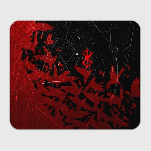 Прямоугольный коврик для мышки Берсерк клеймо лого стая ворон, red crow