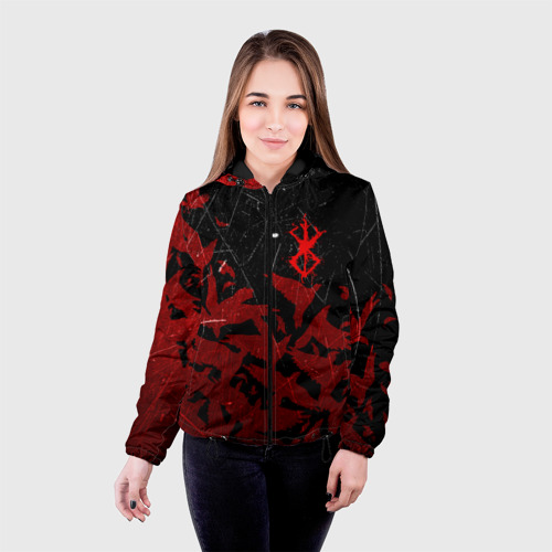 Женская куртка 3D Берсерк клеймо лого стая ворон, red crow, цвет черный - фото 3