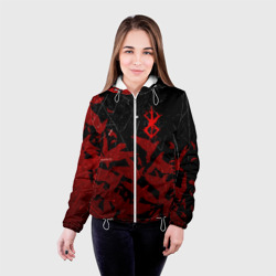 Женская куртка 3D Берсерк клеймо лого стая ворон, red crow - фото 2