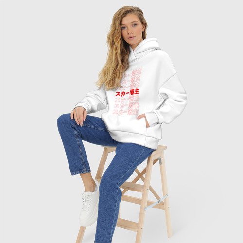 Женское худи Oversize хлопок Scarlxrd red pattern logo, цвет белый - фото 7