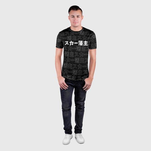 Мужская футболка 3D Slim Scarlxrd white logo pattern контур, цвет 3D печать - фото 4