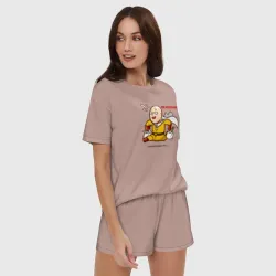 Женская пижама с шортиками хлопок Счастливый Сайтама с пакетами продуктов One Punch-Man - фото 2