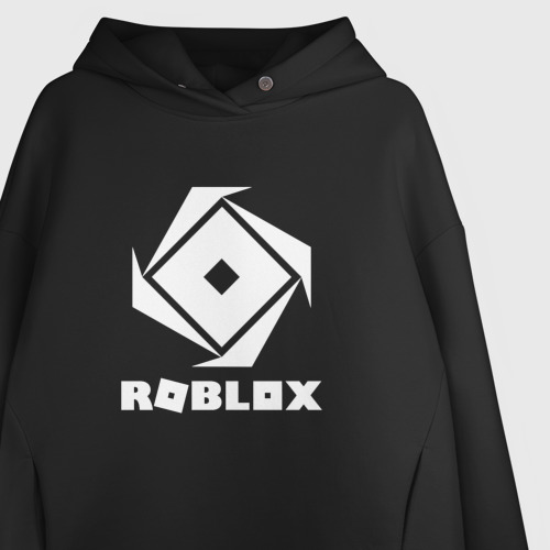 Женское худи Oversize хлопок Roblox white logo, цвет черный - фото 3