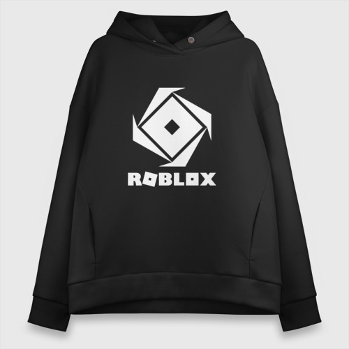 Женское худи Oversize хлопок Roblox white logo, цвет черный