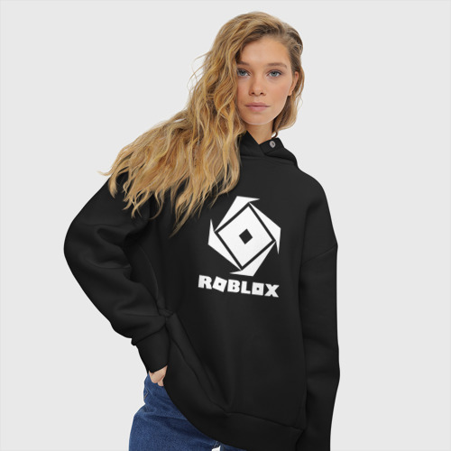 Женское худи Oversize хлопок Roblox white logo, цвет черный - фото 4