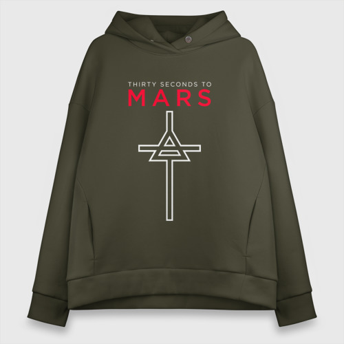 Женское худи Oversize хлопок 30 Seconds To Mars, logo, цвет хаки