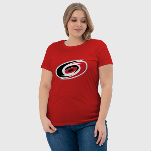 Женская футболка хлопок Каролина Харрикейнз, Carolina Hurricanes логотип, цвет красный - фото 6