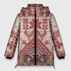 Женская зимняя куртка Oversize Славянская вышивка Узоры Руси