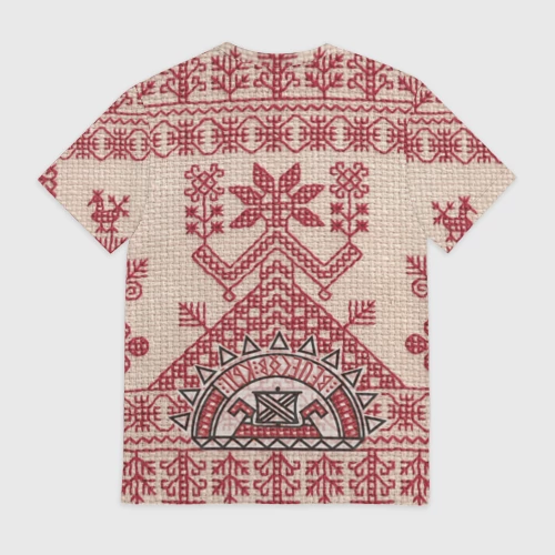 Мужская футболка 3D с принтом Славянская вышивка Узоры Руси, вид сзади #1