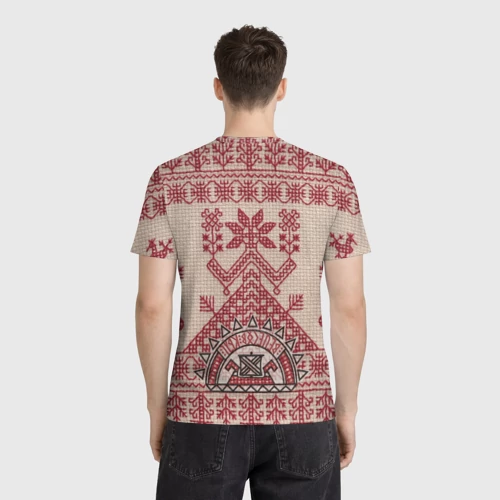 Мужская футболка 3D с принтом Славянская вышивка Узоры Руси, вид сзади #2