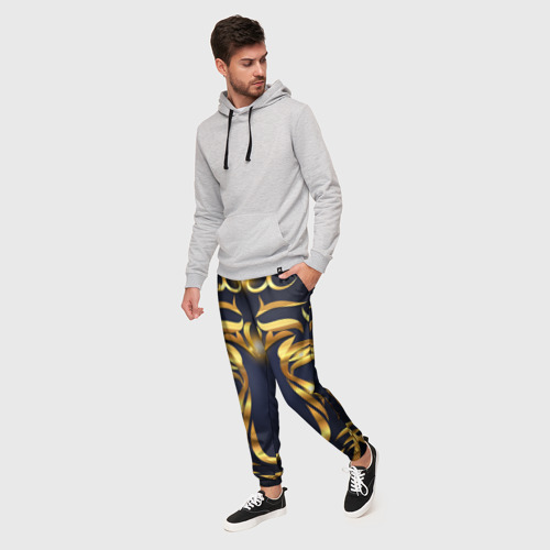 Мужские брюки 3D с принтом Золотой символ года Тигр, фото на моделе #1