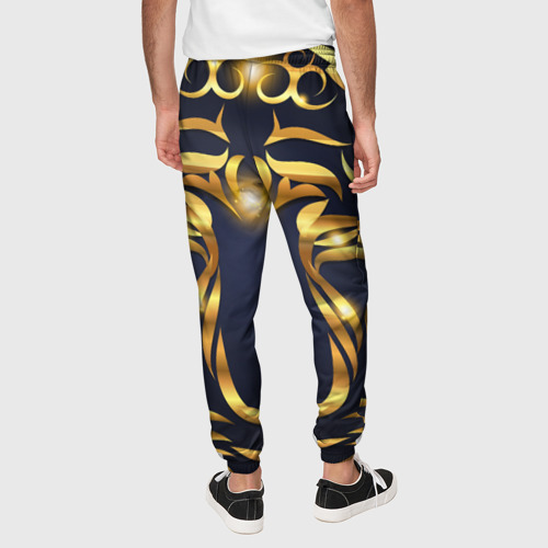 Мужские брюки 3D с принтом Золотой символ года Тигр, вид сзади #2