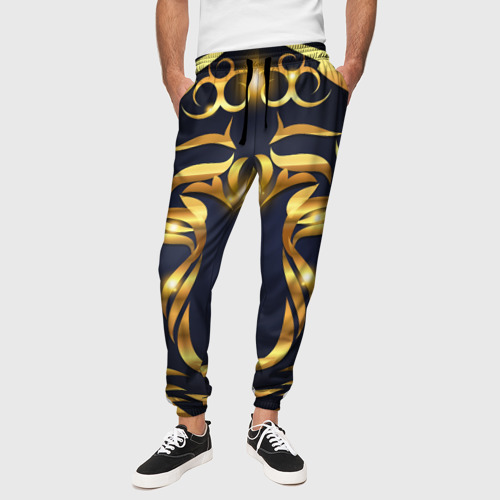 Мужские брюки 3D с принтом Золотой символ года Тигр, вид сбоку #3