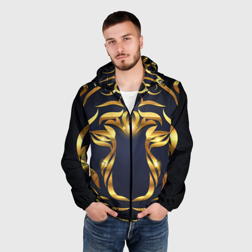 Мужская ветровка 3D с принтом Золотой символ года Тигр, фото на моделе #1
