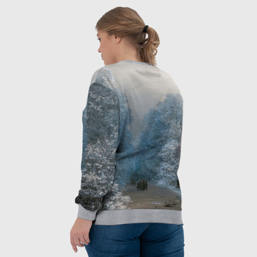 Женский свитшот 3D с принтом Зимний пейзаж картина маслом, вид сзади #2