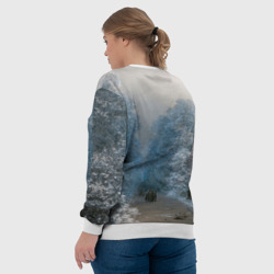 Свитшот с принтом Зимний пейзаж картина маслом для женщины, вид на модели сзади №3. Цвет основы: белый