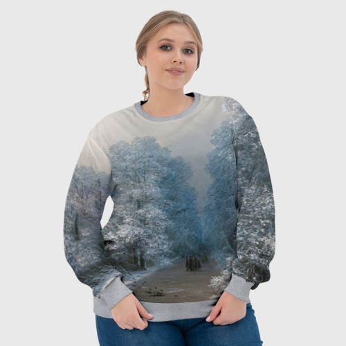 Женский свитшот 3D с принтом Зимний пейзаж картина маслом, фото #4