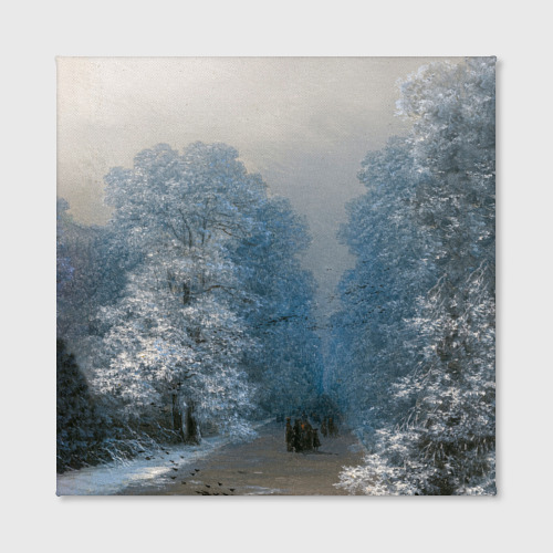 Холст квадратный Зимний пейзаж картина маслом, цвет 3D печать - фото 2