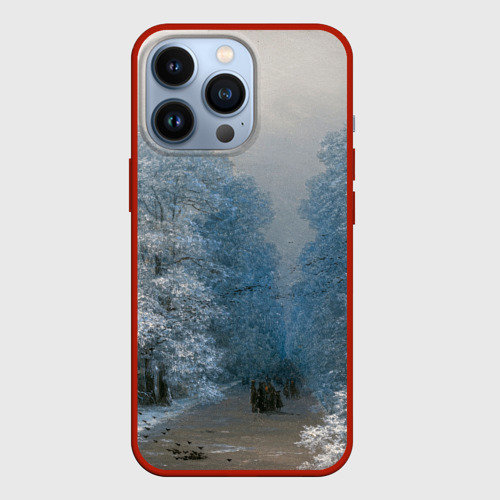Чехол для iPhone 13 Pro Зимний пейзаж картина маслом, цвет красный