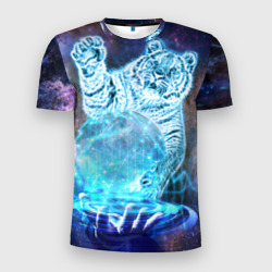 Мужская футболка 3D Slim Звездный тигр и космо-сфера
