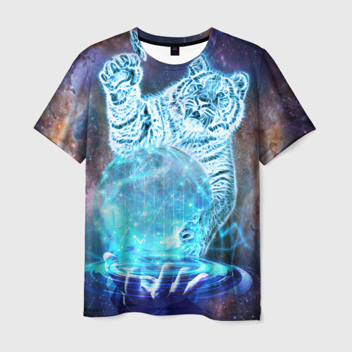 Мужская футболка 3D Звездный тигр и космо-сфера, цвет 3D печать