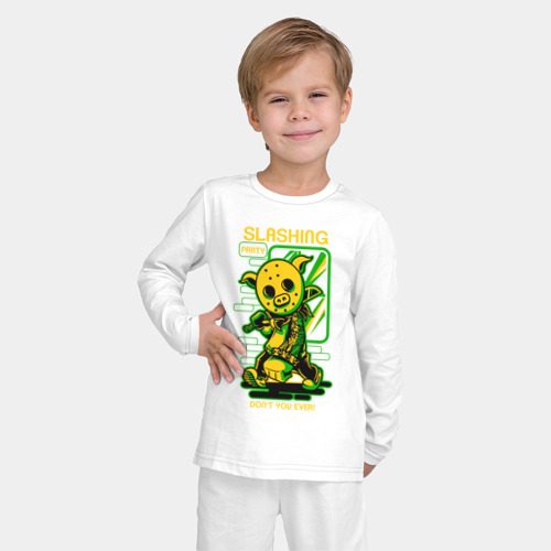 Детская пижама с лонгсливом хлопок с принтом Поросёнок с мечом, фото на моделе #1