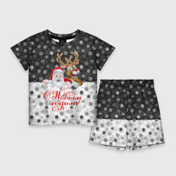 Детский костюм с шортами 3D С Новым Годом дед мороз и олень